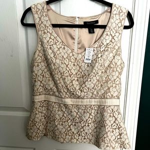NWT White House Black Market Ivory Lace Sleeveless Top w/ Peplum Detail SZ 12